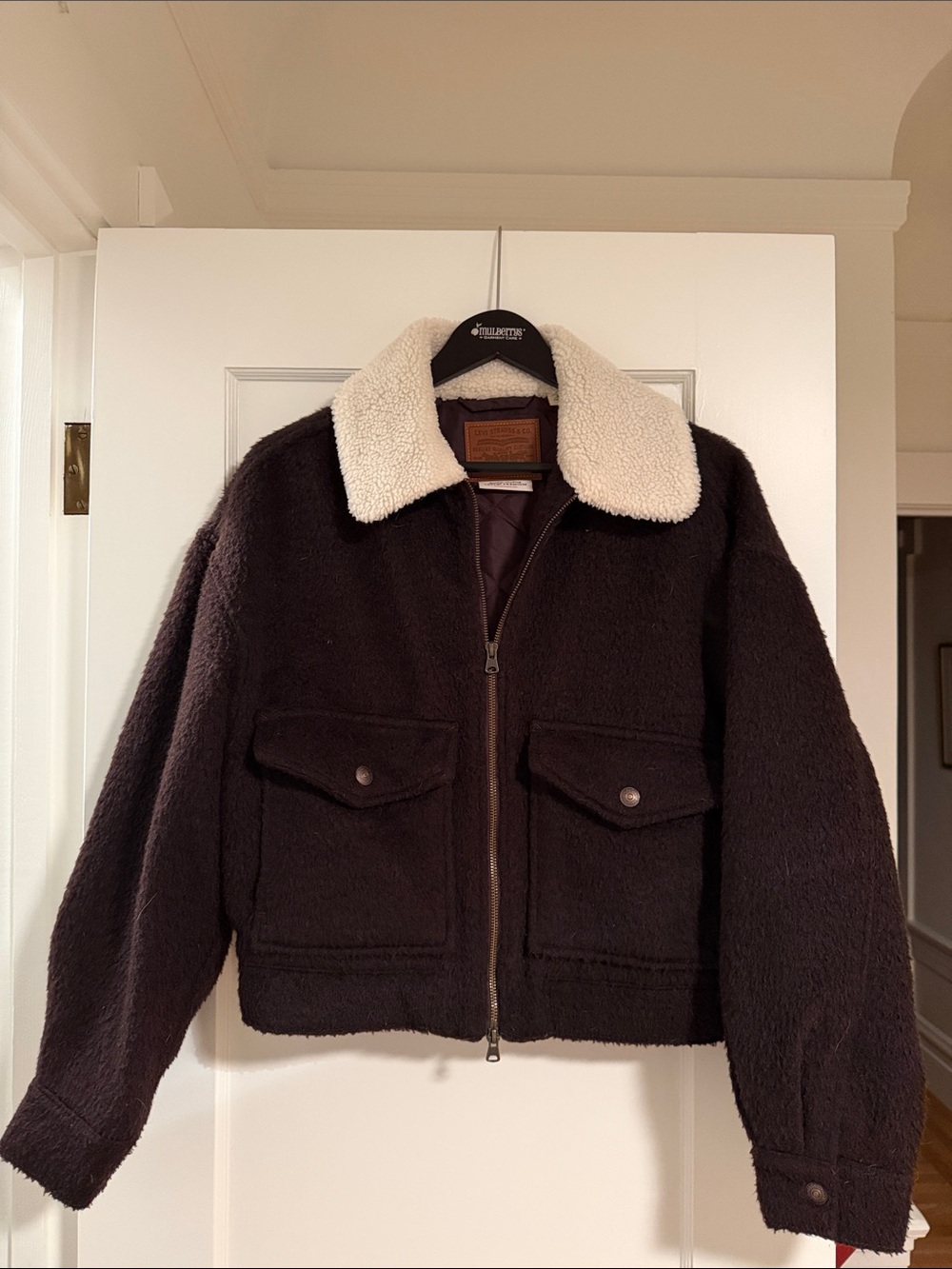 Levi's Dark Brown Teddy Jacket with Cream Sherpa Collar